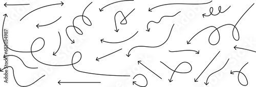 Hand drawn thin lines arrows. PNG photo