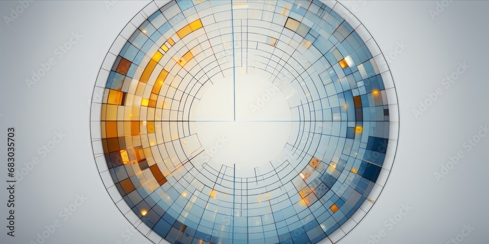 Fototapeta premium Explore the Visual Elegance of a White and Blue Circular Circle Adorned with Intriguing Squares