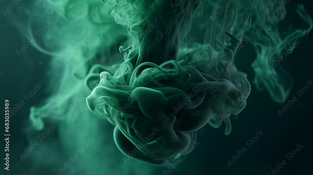 Fototapeta premium Green smoke. Smoke Background. Steam on black background