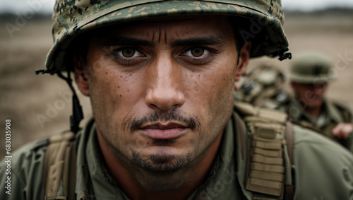 Portrait of a military men in the forest.
