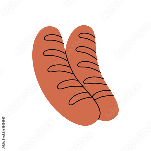 German fried sausages. Beer pub product. Brewing process, brewery factory production. Vector illustration.