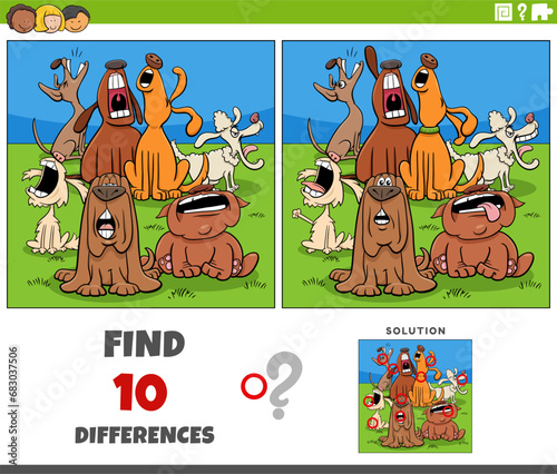 differences activity with cartoon howling dogs animal characters