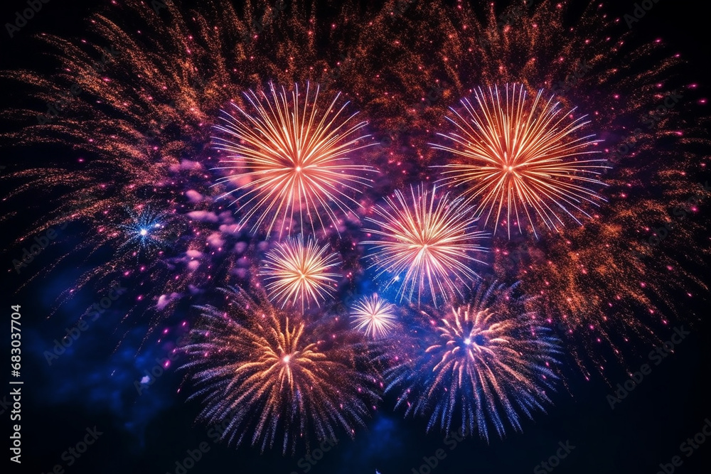 Spectacular New Year Firework Explosion in the Night Sky - National Celebration Display for Happy New Year - Created with Generative AI Tools
