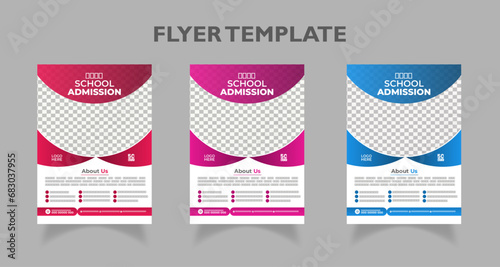 Modern and abstract School/College/University Admission flyer set | Kids back to school | Abstract shapes admission flyer | Red, Pink , Blue Gradients | (ID: 683037955)