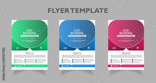 Modern and abstract School/College/University Admission flyer set | Kids back to school education admission flyer poster template | Abstract shapes admission flyer |Green, Blue and Red Gradients | (ID: 683037982)