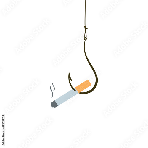 A cigarette hangs on a fishing hook