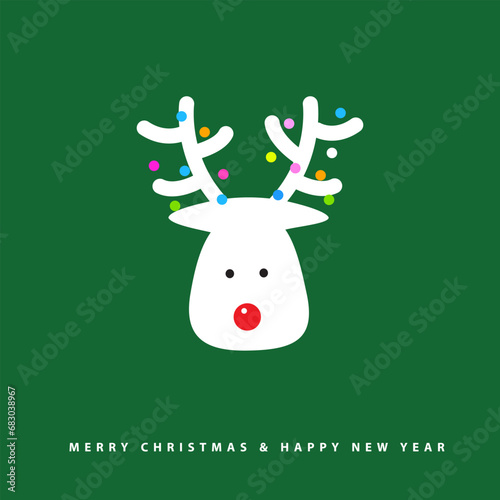 Arctic Reindeer greeting card  green christmas background