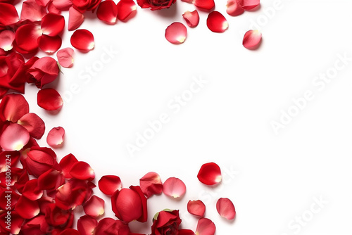  Elegant Red Rose Petals Composition for Valentine's Day Decoration - Love Concept on White Background - Created with generative AI tools