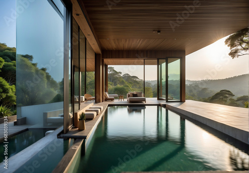 modern villa with swimming pool, on the hillside © A_A88
