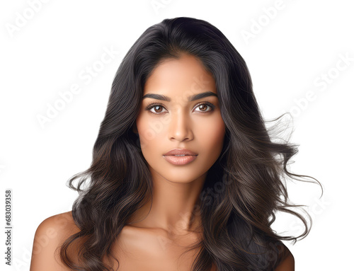 Portrait of an Indian brunette model isolated from transparent background