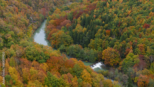 Irati river. Forests in autumn by the Irati river from Ariztoki, Aezkoa valley, Navarra.