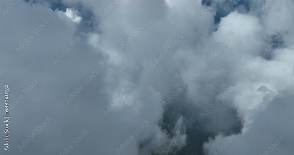 Drone flight above clouds during a misty sunrise morning Drone flight above clouds during a misty sunrise morning