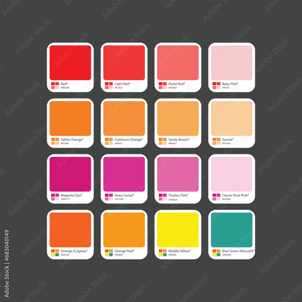 Eye-catching bright color swatch combination with hex code Eye-catching bright color swatch combination with hex code
