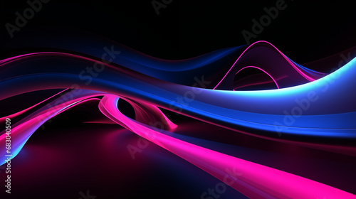 3D Rendered Neon Glow Abstract Backgrounds  Magenta Tones  Dynamic Ribbons  Virtual Clouds   Glowing Geometric Shapes in Dark Settings for Futuristic  Energy-Themed Wallpapers - generativ ai