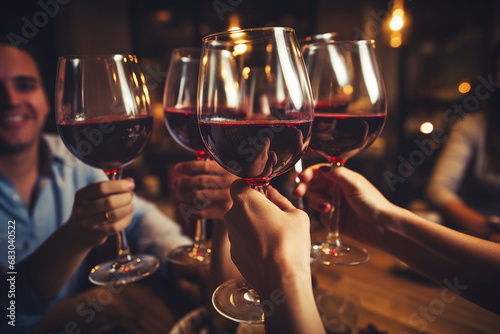 Valokuvatapetti young hands toasting with wine glasses