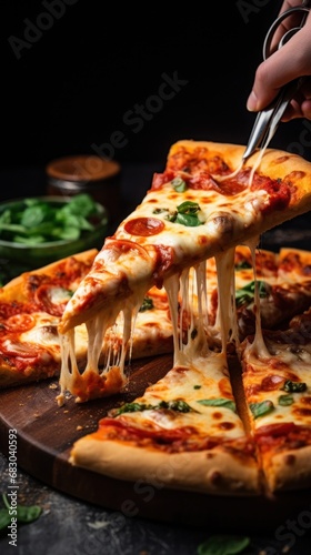 A pizza being sliced with a sharp cutter, emphasizing the crispy texture of the crust