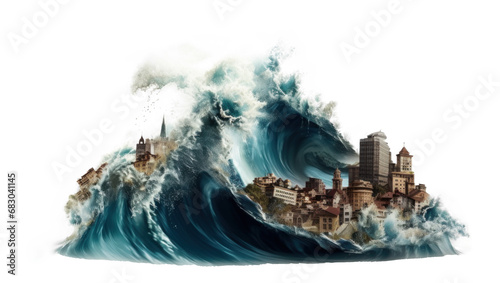 Tsunami Engulfs City, Catastrophic Natural Disaster © Аrtranq