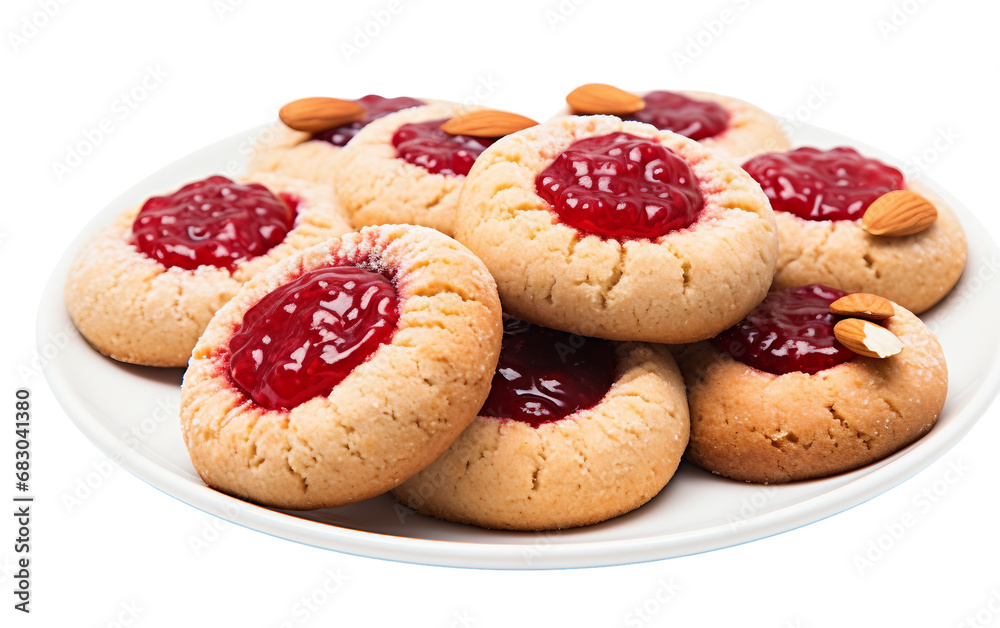 Delectable Raspberry Almond Thumbprint Cookies on transparent Background