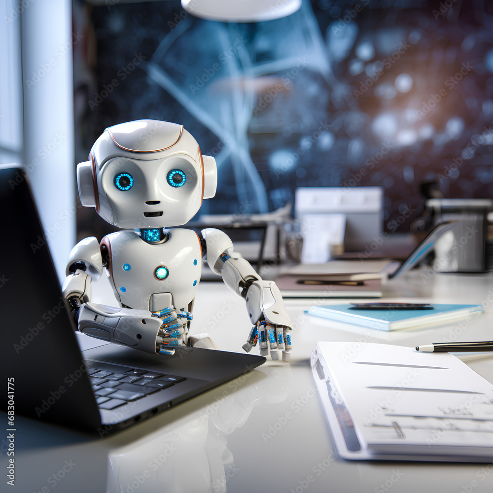 Fototapeta premium robot with laptop