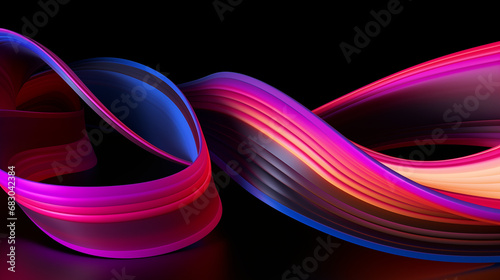 3D Rendered Neon Glow Abstract Backgrounds: Magenta Tones, Dynamic Ribbons, Virtual Clouds & Glowing Geometric Shapes in Dark Settings for Futuristic, Energy-Themed Wallpapers - generativ ai 