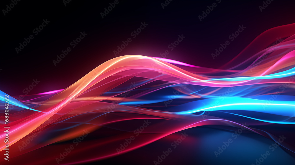 Fototapeta premium 3D Rendered Neon Glow Abstract Backgrounds: Magenta Tones, Dynamic Ribbons, Virtual Clouds & Glowing Geometric Shapes in Dark Settings for Futuristic, Energy-Themed Wallpapers - generativ ai 
