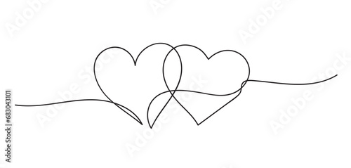 Hearts. Continuous line art drawing.