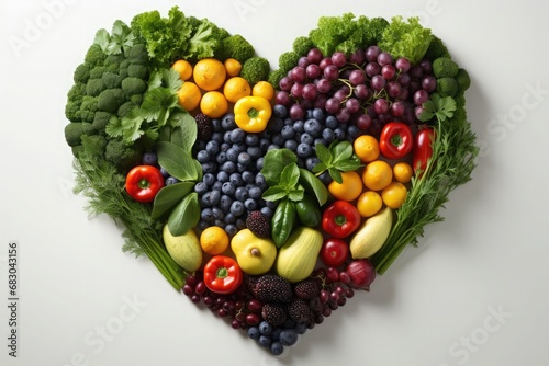 heart made up of fruits and vegetables. Image of life and healthy food