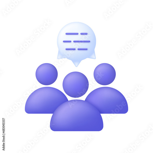 3D People with speech bubble. Teamwork icon. Webinar or chatroom concept.