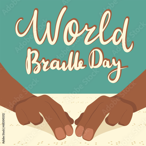 World Braille Day lettering inscription. Handwriting World Braille Day words. Calligraphy text banner. Hand drawn vector art.
