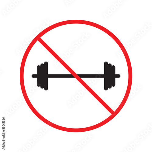 Forbidden barbell vector icon. Warning, caution, attention, restriction, label, ban, danger. No barbell flat sign design pictogram symbol. No barbell icon UX UI icon