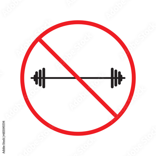 Forbidden barbell vector icon. Warning, caution, attention, restriction, label, ban, danger. No barbell flat sign design pictogram symbol. No barbell icon UX UI icon