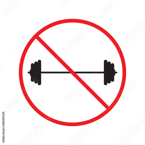 Forbidden barbell vector icon. Warning, caution, attention, restriction, label, ban, danger. No barbell flat sign design pictogram symbol. No barbell icon UX UI icon