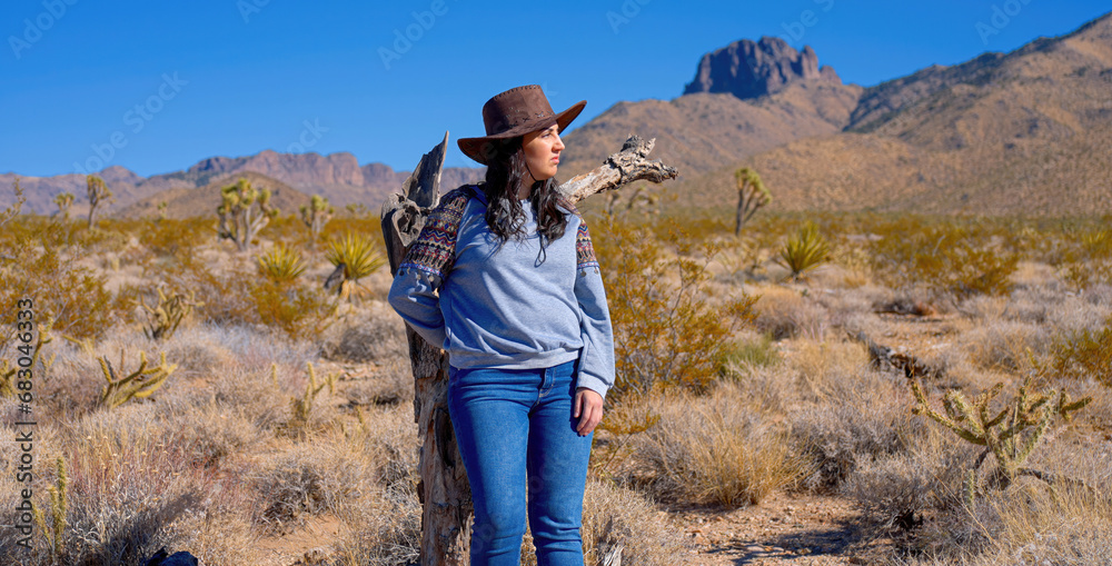 Young Native American Woman in the desert of Nevada - travel photography