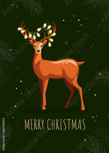 Greeting card with Christmas deer. Merry Christmas. Happy new year. Vector illustration © Olena