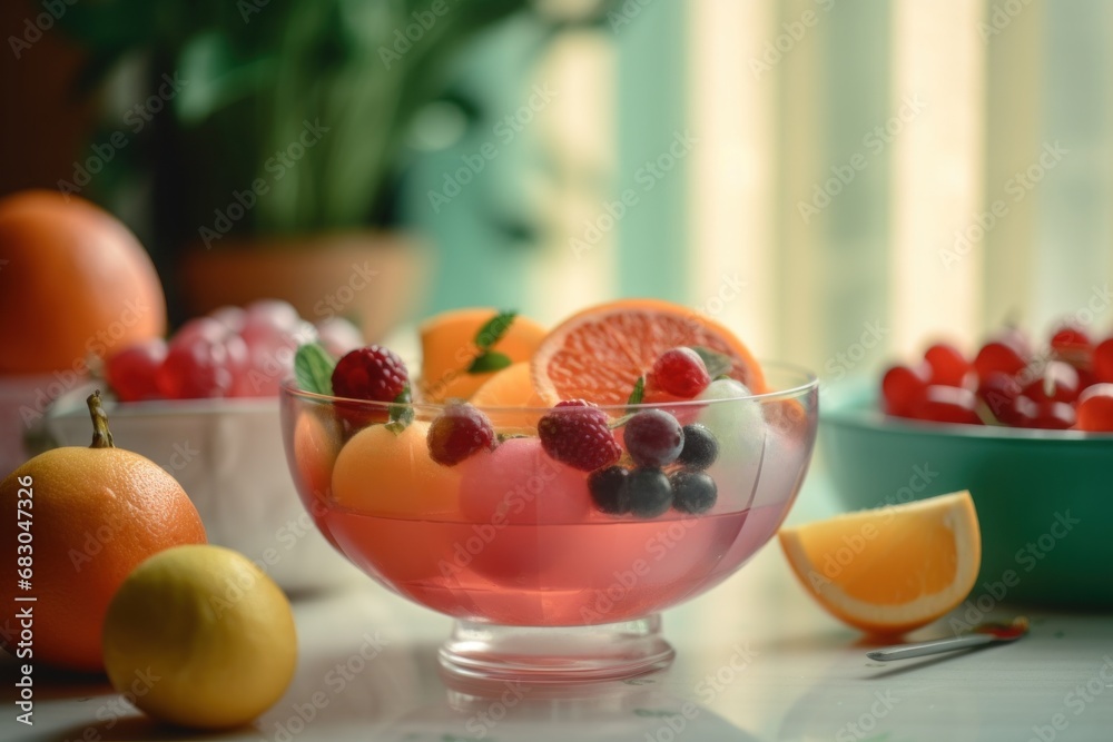 Fresh fruits and berries on a plate on the sunlight windowsill. Fresh fruits and berries on a plate on the sunlight windowsill.