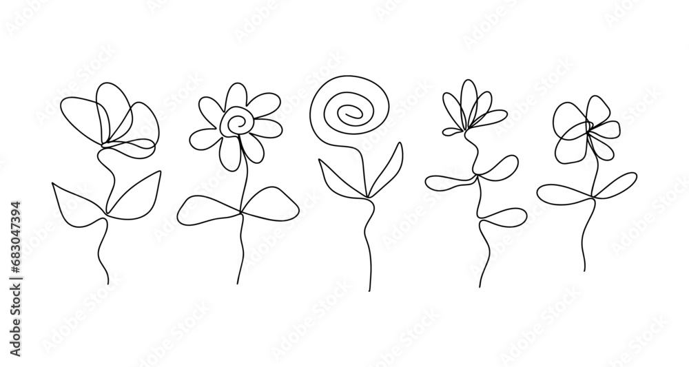 Fototapeta premium Set of monoline flowers