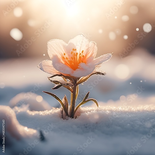 Eine schöne Blume blüht im Schnee photo