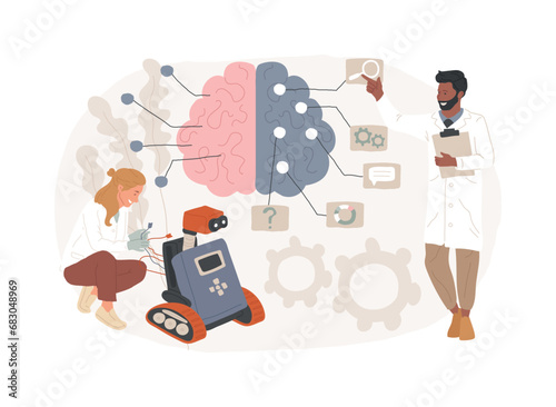 Cybernetics isolated concept vector illustration. Biological cybernetics, artificial intelligence development, tech education, robotic industry, AI engineering, machine learning vector concept.
