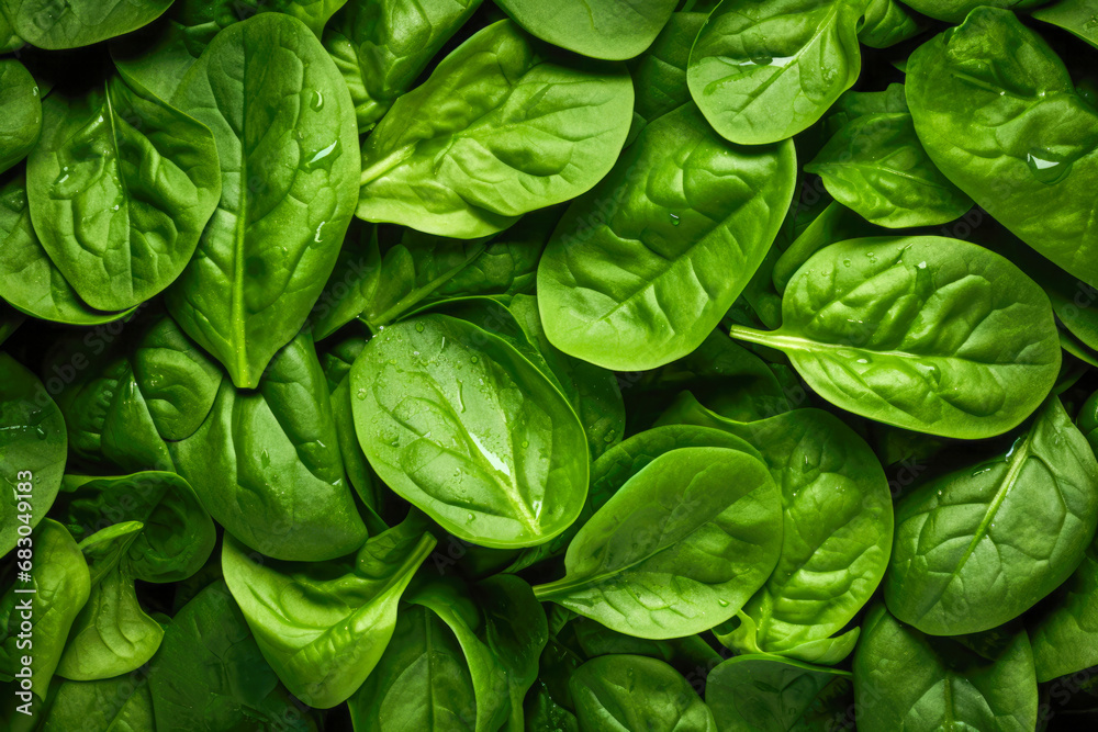 Fresh spinach leaves background. Top view, flat lay, copy space Fresh spinach leaves background. Top view, flat lay, copy space