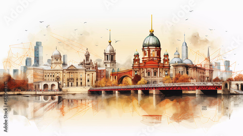 Drawing of berlin with landmark and popular for tourist attractions photo