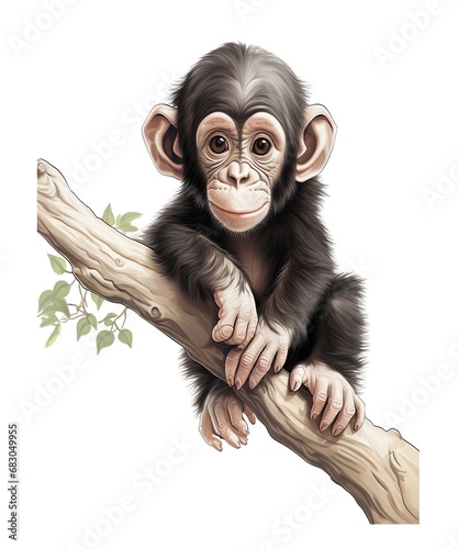 cute chimpanzee illustration hanging on the tree © Fabian