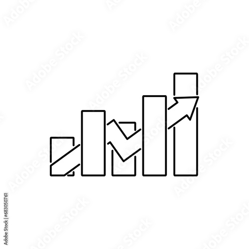 Graph with arrow up icon isolated. Illustration vector of bar chart outline. Flat icon of increasing arrow. Business growth sign symbol. Business concept for website and app design