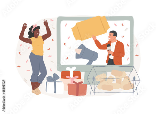 Prize draw isolated concept vector illustration. Big prize winner, online random draw, promotional marketing, brand advertising game, rules and conditions, buyers reward vector concept.