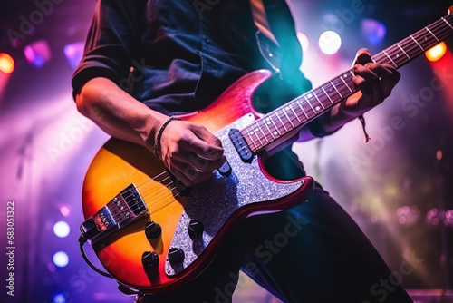 guitarist playing electric guitar on stage