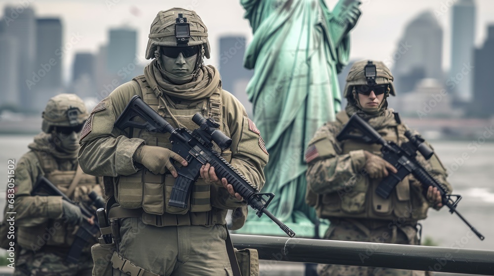 US Special forces soldiers in New York City. Patriotism Concept. Military Concept.