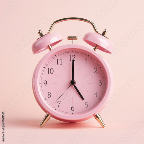 round classic clock with a dial and arrows pink on pink background