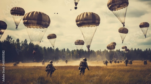Military Parachutist in the field. Patriotism Concept. Military Concept. photo