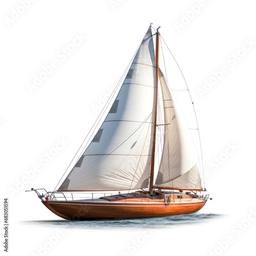 sailing yacht on the waves in illustration style isolated on white background
