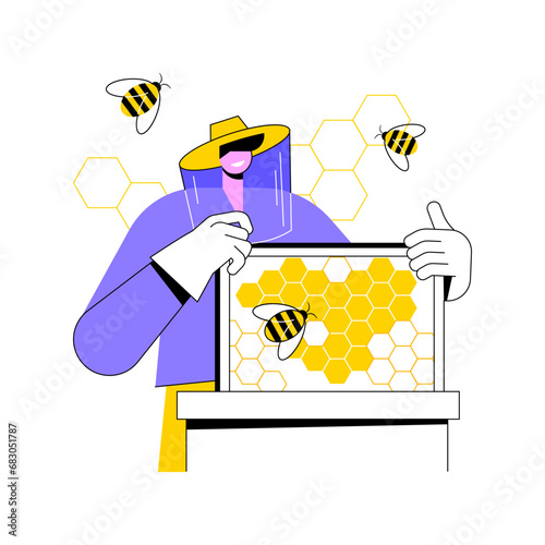 Natural beekeeping isolated cartoon vector illustrations. Farmer managing hives, natural beekeeping industry, modern agriculture, organic livestock farming, honey production vector cartoon.