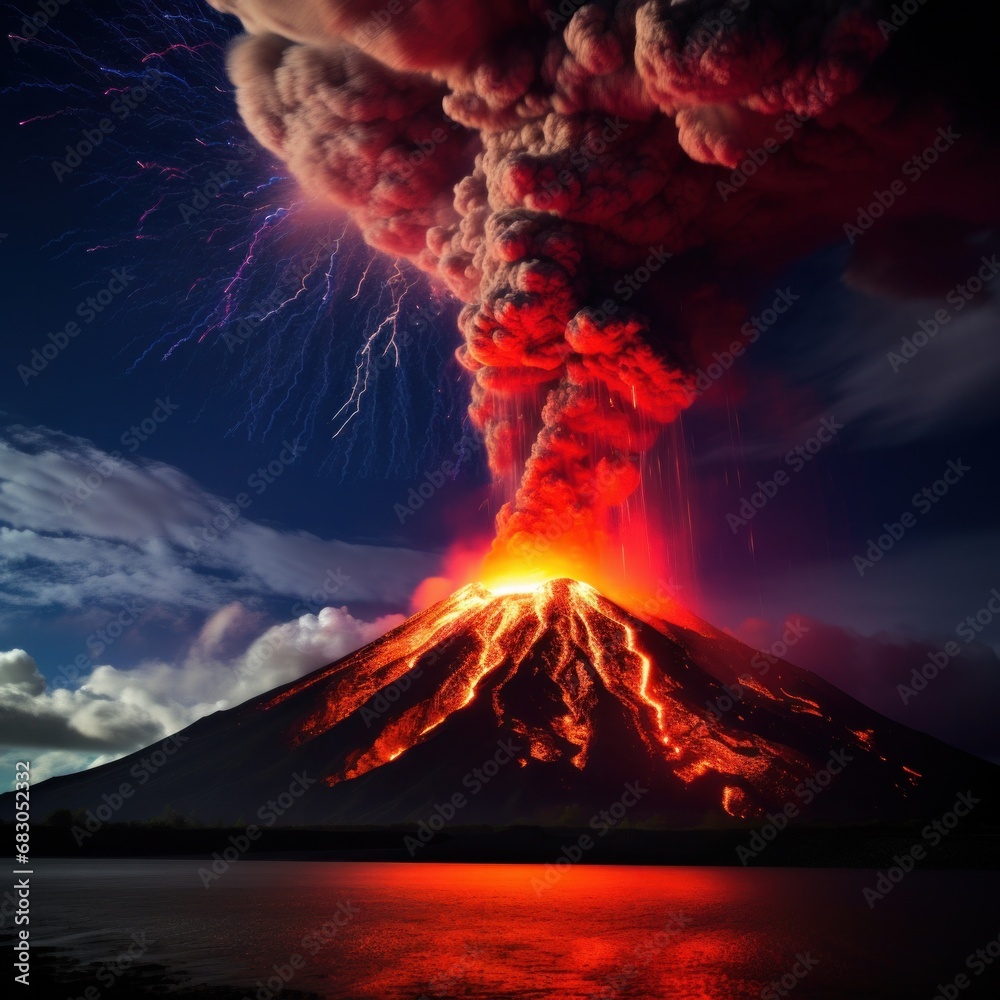 a volcano lights up the night sky with its fiery glow that showcases the beauty of nature's power